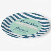 ビーチベビーオンボードネイビーストライプズミントベビーシャワー ペーパープレート (アングル)