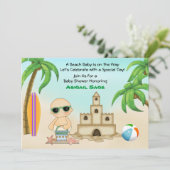 ビーチベビーサンドキャッスルとサーフボードベビーシャワー 招待状 (スタンド正面)