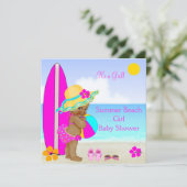 ビーチベビーシャワーガールピンクティール（緑がかった色）ブルーエスニック 招待状 (スタンド正面)