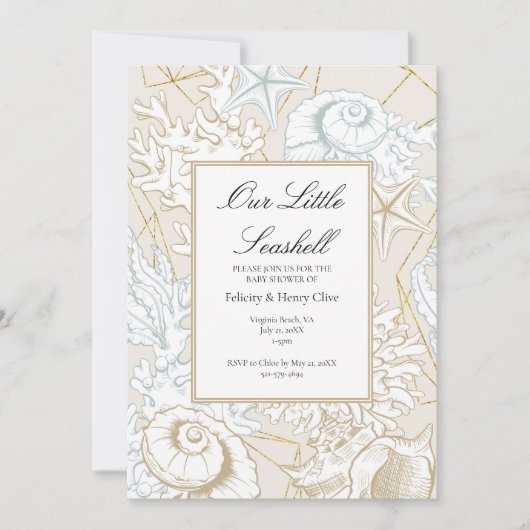 ビーチベビーシャワーシーシェル航海の海 招待状 (正面)