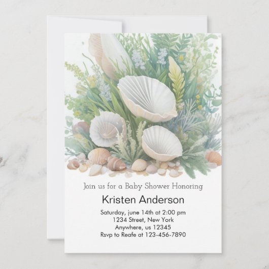 ビーチベビーシャワーバイザ海 招待状 (正面)