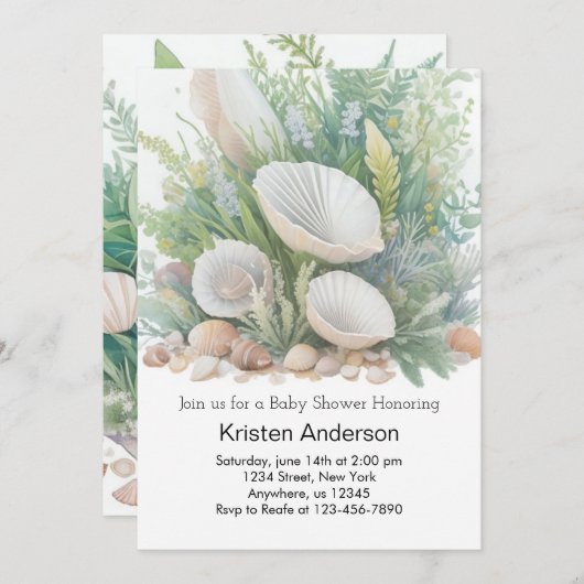 ビーチベビーシャワーバイザ海 招待状 (正面/裏面)