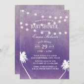 ビーチベビーシャワーパームツリーパープルウォーター色 招待状 (正面/裏面)