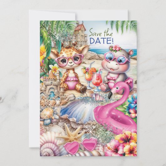 ビーチベビーシャワー日付を保存 招待状 (正面)