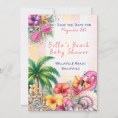 ビーチベビーシャワー日付を保存 招待状 (裏面)