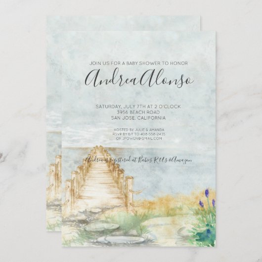 ビーチベビーベビ航海のーシャワー招待状 招待状 (正面/裏面)