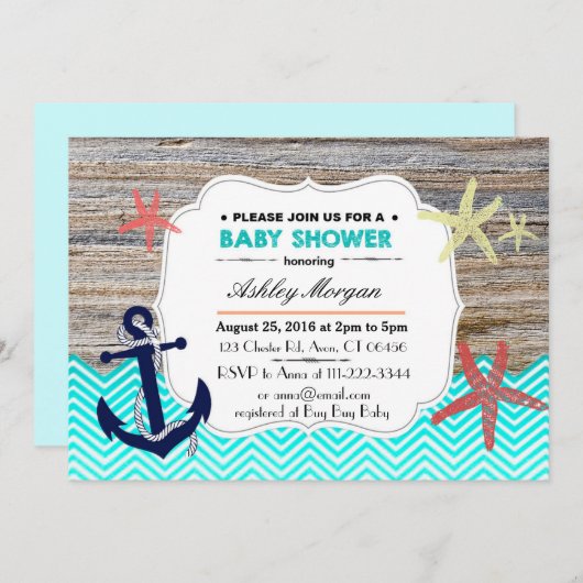 ビーチベビ航海のーシャワー招待状 招待状 (正面/裏面)