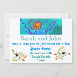 ビーチホリデー クールなカニのアート 海辺 招待状