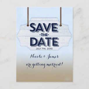ビーチホワイトウッドサイン Save The Date ポストカード