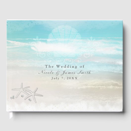 ビーチホワイトヒトスターフィッシュエレガントなウェディングトロピカル ゲストブック (正面)