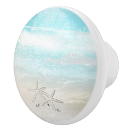 ビーチホワイトヒトデエレガントサマーシック熱帯 セラミックノブ (右)