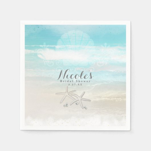 ビーチホワイトヒトデエレガントンサマー披露宴 スタンダードカクテルナプキン (正面)