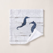 ビーチホームウォーターカラーウッドンシーホースタートルコーラル バスタオルセット (ウォッシュタオル)