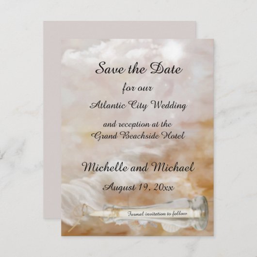 ビーチボトル日付の結婚発表の保存 招待状 (正面/裏面)