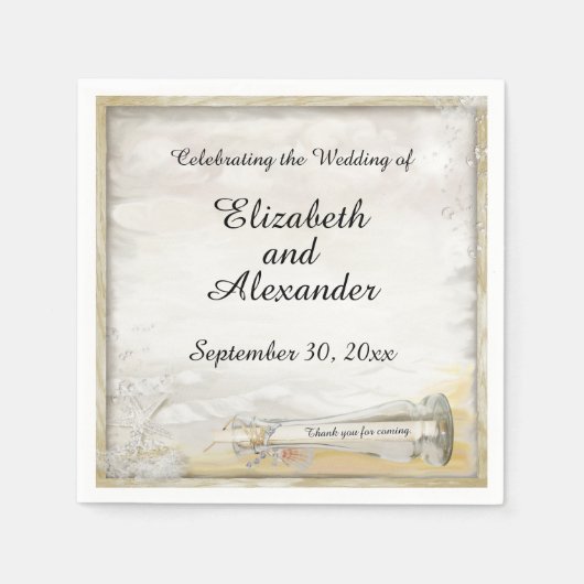 ビーチボトル結婚ズ紙パーソナライズされたナプキン スタンダードカクテルナプキン (正面)