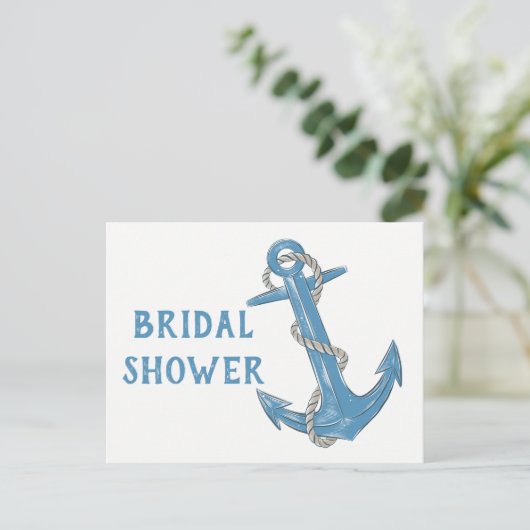 ビーチボートいかりブルー航海のブライダルシャワー インビテーションポストカード (スタンド正面)