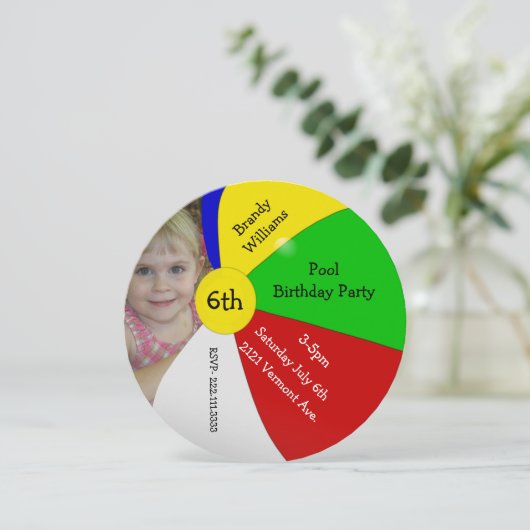 ビーチボールの写真の誕生日のパーティの招待状 招待状 (スタンド正面)