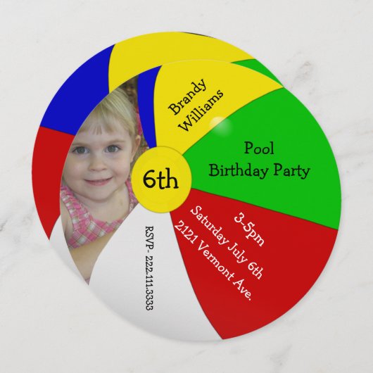 ビーチボールの写真の誕生日のパーティの招待状 招待状 (正面/裏面)