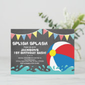 ビーチボールの誕生日の招待状|のプールを囲んでのパーティの招待 招待状 (スタンド正面)