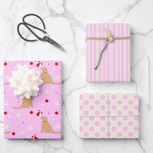 ビーチボールパップコットンキャンディコットンピンクギフトラップ ラッピングペーパーシート (正面)