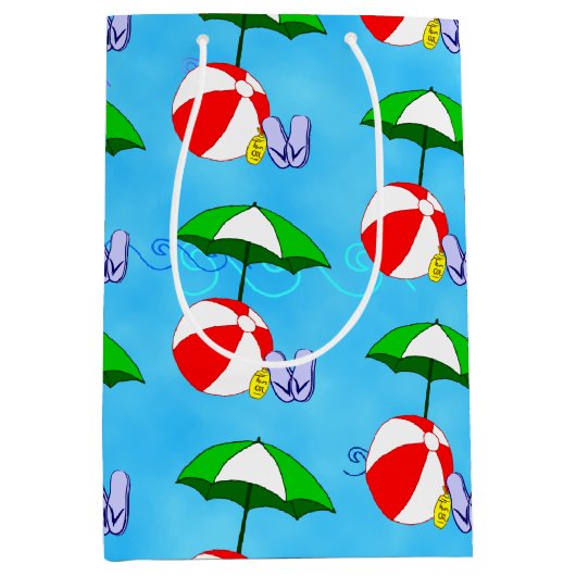 ビーチボールプールおもちゃサマーパターン ミディアムペーパーバッグ (正面)