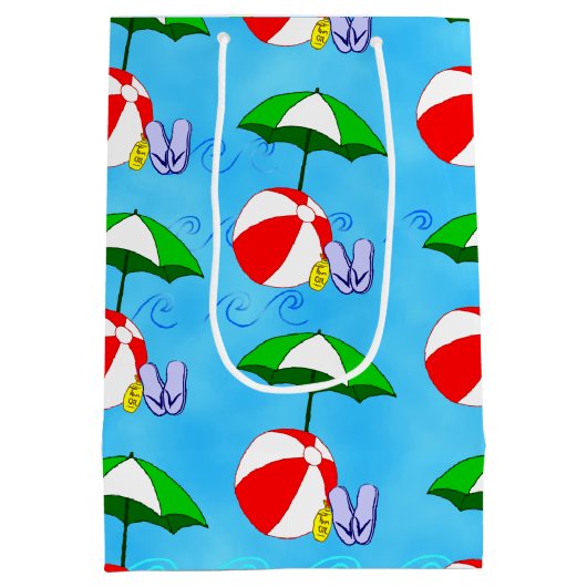 ビーチボールプールおもちゃサマーパターン ミディアムペーパーバッグ (裏面)