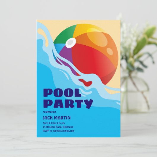ビーチボールプールをテーマにした誕生日招待状 招待状 (スタンド正面)