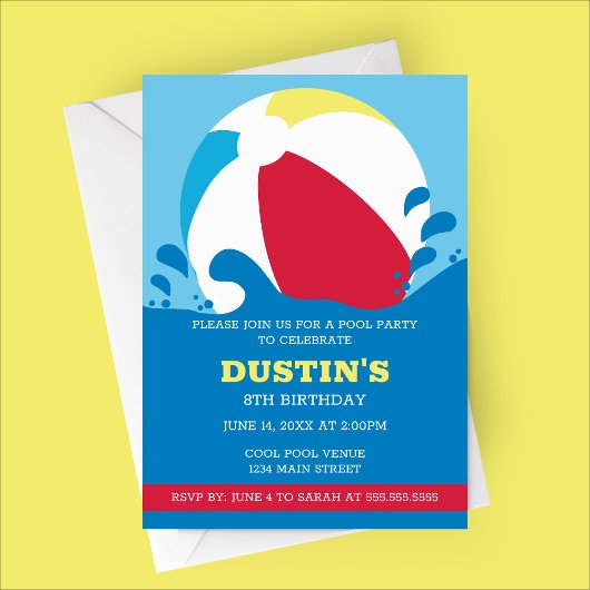 ビーチボールプールキッドの誕生日パーティーへの招待 招待状