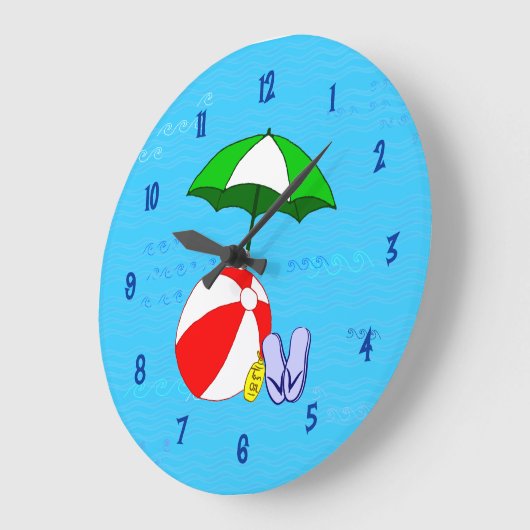 ビーチボールプールトイズウォールクロックブルー番号 ラージ壁時計 (傾斜)