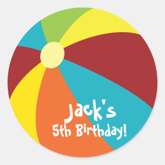 ビーチボールプールパーティー誕生日シール ラウンドシール (正面)
