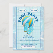 ビーチボール&ビーチサンダルプールバースデーパーティー 招待状 (正面)