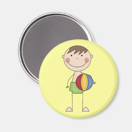 ビーチボールTシャツとギフトを着た男の子 マグネット (正面/裏面)