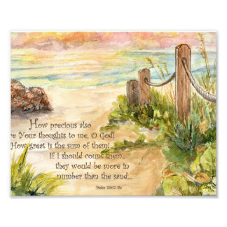 ビーチポスト日の出 – 詩篇139:17-18a フォトプリント           