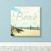 ビーチマイハッピープレイス写真ワードアート キャンバスプリント (インサイチュ (ウッドフロア))