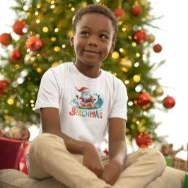 ビーチマスメリーサンタサーフィンレトロデザイン Tシャツ