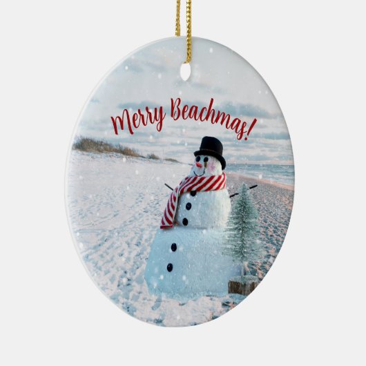 ビーチマスメリースノウィサンディ雪だるま- セラミックオーナメント (右)