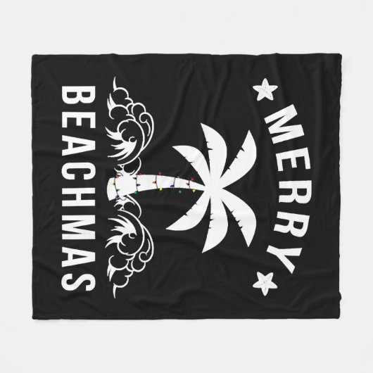 ビーチマスメリーパームツリービーチクリスマス フリースブランケット (正面(横))