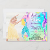 ビーチマーメイドテール海写真子供の誕生日 招待状 (正面)