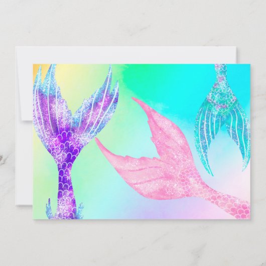 ビーチマーメイドテール海写真子供の誕生日 招待状 (裏面)