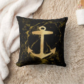 ビーチミニマルシック金ゴールドいかりブラック大理石 クッション (ブランケット)