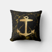 ビーチミニマルシック金ゴールドいかりブラック大理石 クッション (正面)