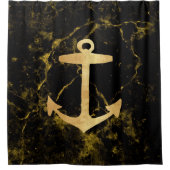 ビーチミニマルシック金ゴールドいかりブラック大理石 シャワーカーテン (正面)