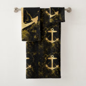 ビーチミニマルシック金ゴールドいかりブラック大理石 バスタオルセット (インサイチュ)