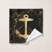 ビーチミニマルシック金ゴールドいかりブラック大理石 バスタオルセット (ウォッシュタオル)