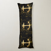 ビーチミニマルシック金ゴールドいかりブラック大理石 ボディピロー (裏面 (縦))