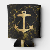 ビーチミニマルシック金ゴールドいかりブラック大理石 缶クーラー (裏面)