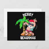 ビーチメリークリスマスイン7月サンタおもしろいクリスマスポー シーズンポストカード (正面/裏面)