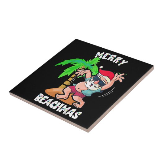 ビーチメリークリスマスイン7月サンタおもしろいクリスマスポー タイル (側面)