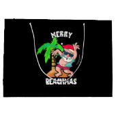 ビーチメリークリスマスイン7月サンタおもしろいクリスマスポー ラージペーパーバッグ (裏面)