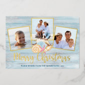 ビーチメリークリスマスウッドフォトコースト金ゴールド 箔シーズンカード (正面)